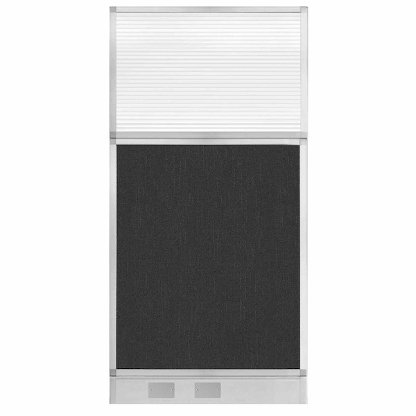 Hush Panel Configurable Cubicle Partition 3' x 6' Black Fabric Clear Fluted Window w/ Cable Channel